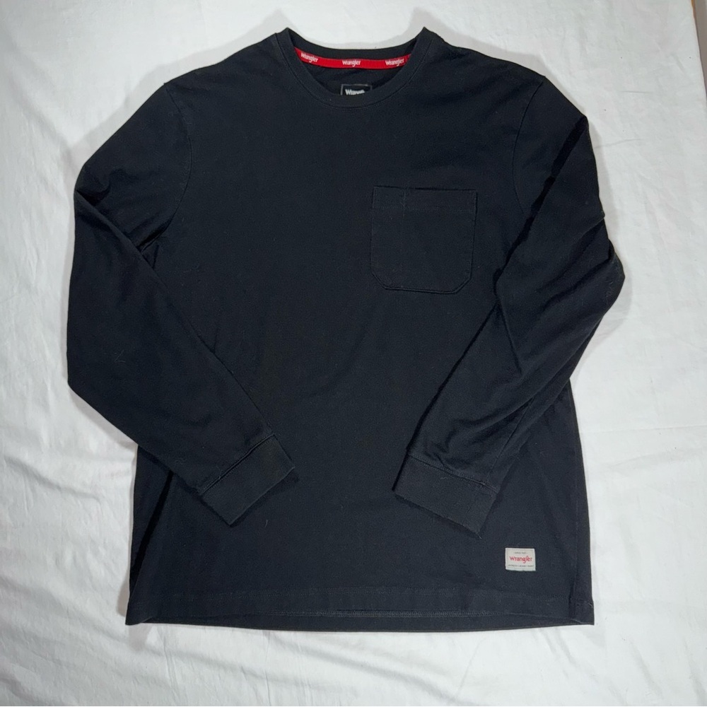 Wrangler Mens Long Sleeve Pocket T-Shirt Black Crew Neck Recycled Blend‎ Size L